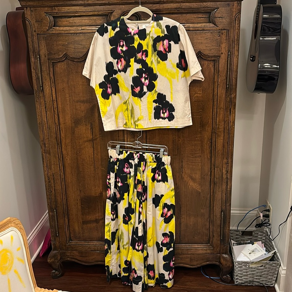 Floral Brushstroke Maxi Set in Ivory, Yellow & Black